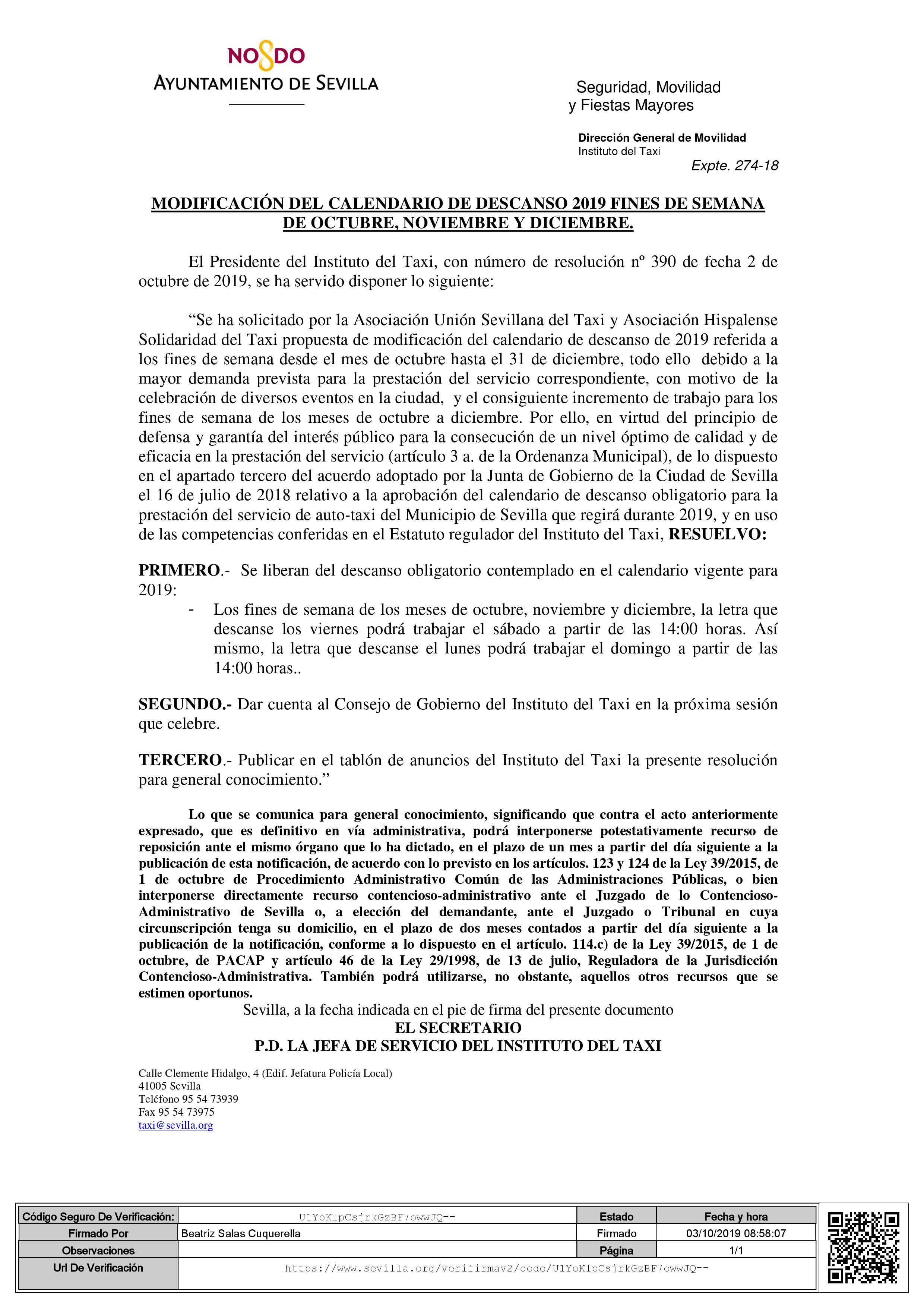 modificacion fines de semana 2019